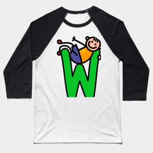 Letter W for Boys alphabet Kids Colorful Cartoon Character Baseball T-Shirt